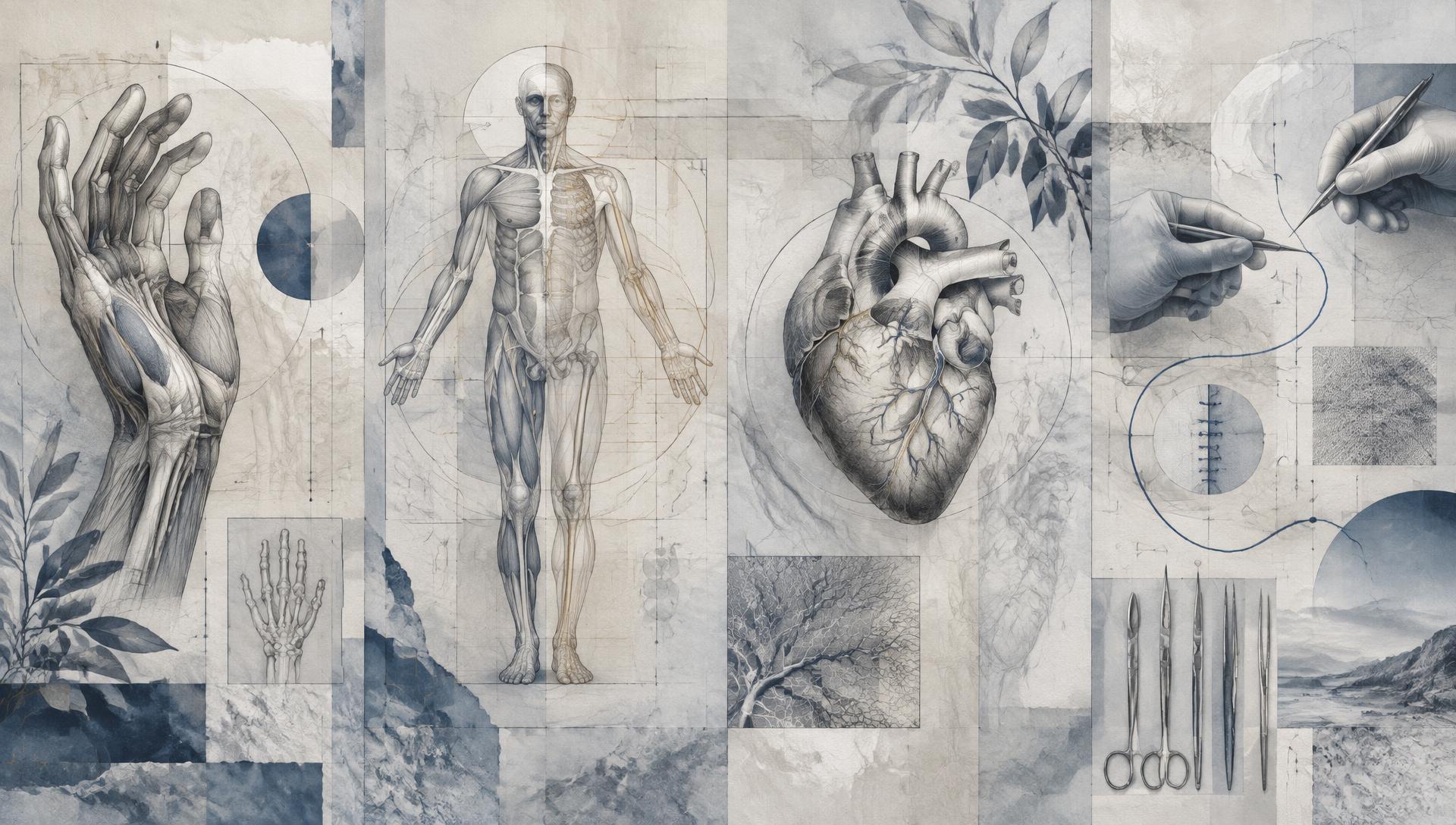 Estudos artísticos de anatomia, proporção humana e precisão médica